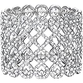 EVER FAITH Art Deco Love Knot Wide Stretch Bridal Bracelet Austrian Crystal