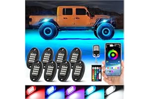 TDE EXPLORER.LIGHTING 8 Pods Segmented RGB LED Rock Lights for Trucks Golf Cart Offroad Pickup SUV UTV, 12V Waterproof Underglow Lights Kit with APP/RF Multi Zone Control, Neon Multicolor Underbody Light with Brake