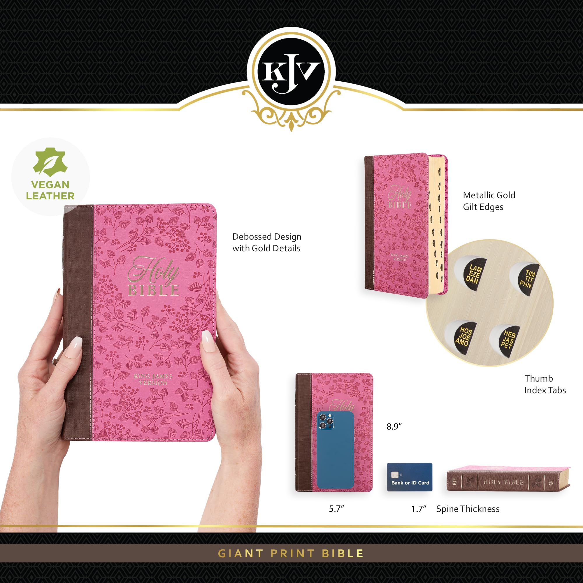 KJV Holy Bible, Giant Print Standard Size Faux Leather Red Letter Edition - Thumb Index & Ribbon Marker, King James Version, Brown/Pink Berry (KJV Standard GP Editions) KJV Holy Bible, Giant Print Standard Size Faux Leather Red Letter Edition - Thumb Index & Ribbon Marker, King James Version, Brown/Pink Berry (KJV Standard GP Editions) Imitation Leather