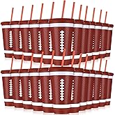 Bokon 12 Pcs Plastic Football Cups with Straw and Lid, Football Party Supplies 24 oz Disposable Cups Reusable Drinking Cup for Sports Events Birthday Party Decorations