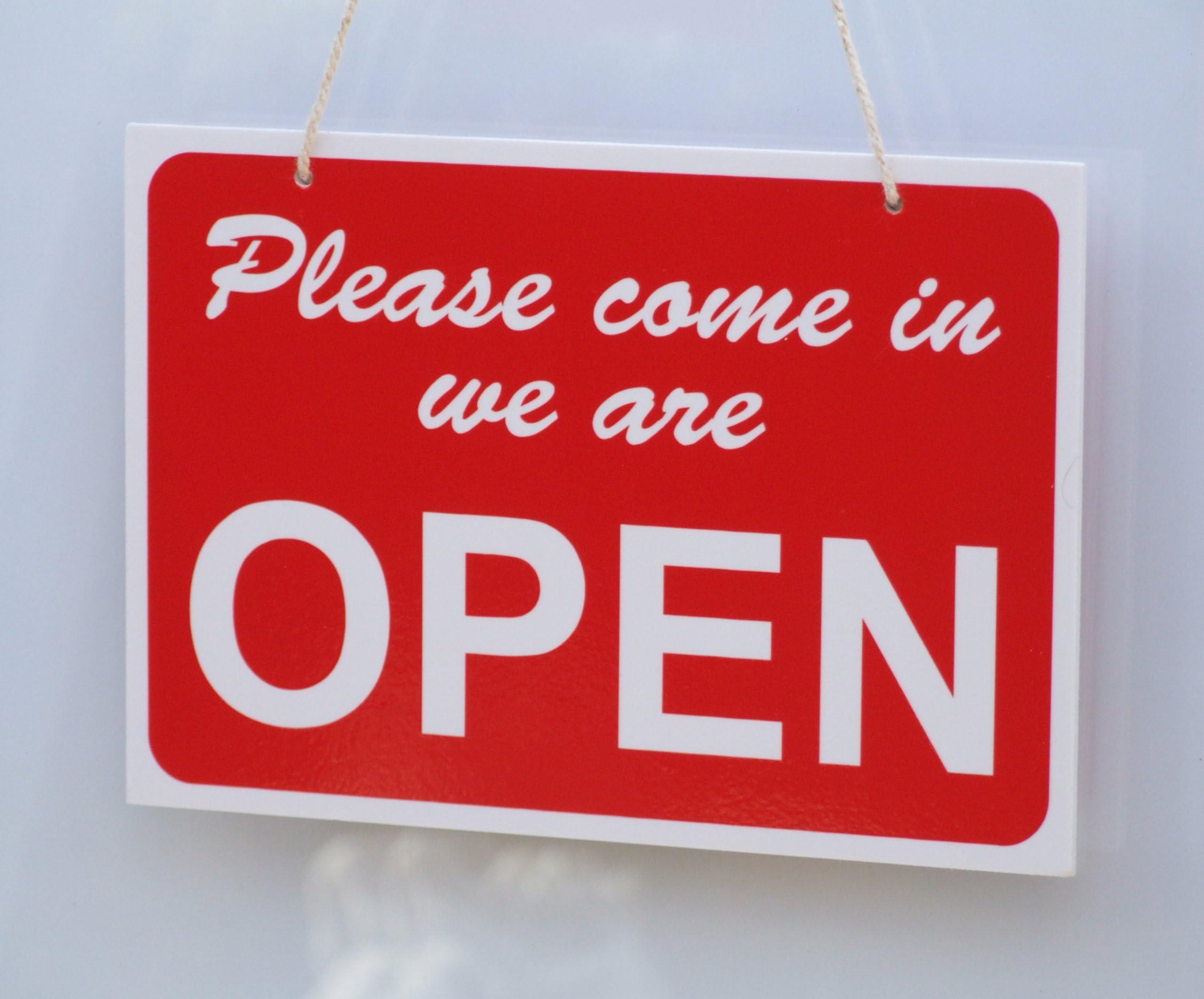 OPEN and CLOSED double sided sign suitable for a glass door or window size 210mm x 145mm x 3mm (Red) Choice