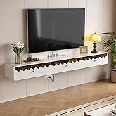 FloatiCasa 55'' Floating TV Stand with Glass Drawers and Door, Wall Mounted TV Console,Stylish Floatting Entertainment Center Media Console Under TV Shelf for Living Room Bedroom,Fully-Assembled
