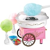 Nostalgia Vintage Cotton Candy Machine - Countertop Cotton Candy Maker With 2 Reusable Cones &amp; 1 Sugar Scoop - Use Hard Candy or Sugar to Create Fluffy, Delicious Treats in Minutes-Pink