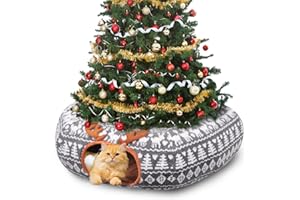 Petrendy Christmas Cat Tunnel Bed - Cat Tunnels Christmas Tree Skirt for Indoor Cats - Soft Plush Cats Donut Cave with Washable Mat, Pet Play Toy Xmas Decor for Kitten, Rabbit, Puppy, Small Animal