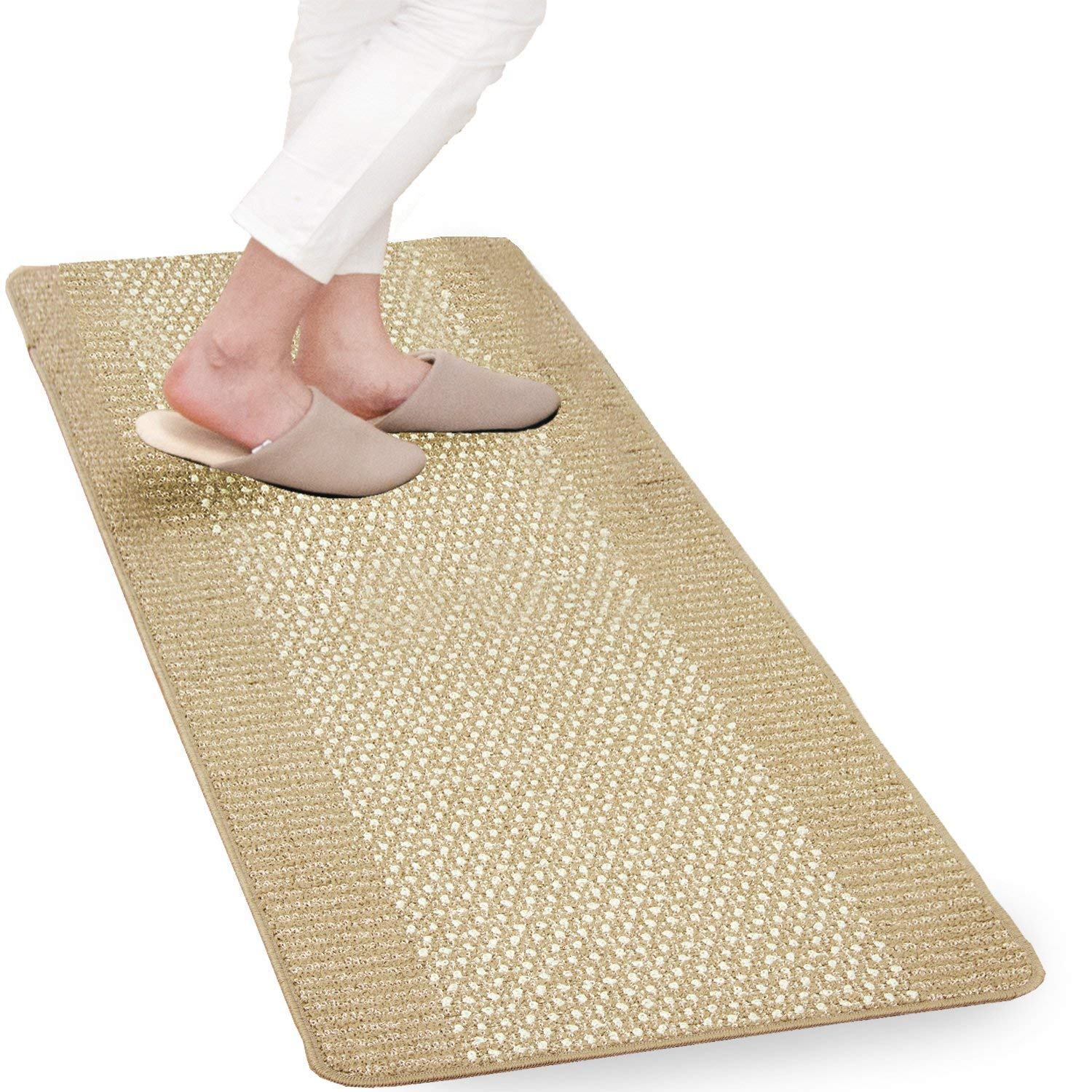オカ (OKA) 優踏生 洗いやすいキッチンマット ベージュ 約60cm×180cm (洗える 台所マット ロング おしゃれ 日本製 ずれない すべり止め)商品画像
