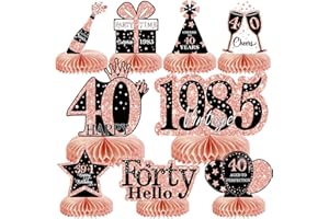 MOORAY 9Pcs 40th Birthday Decorations Honeycomb Centerpieces for Women, Rose Gold Pink Happy 40th Birthday Centerpieces Tables Toppers Party Decorations Supplies, Vintage 1985 Aged Birthday Table Sign Decor