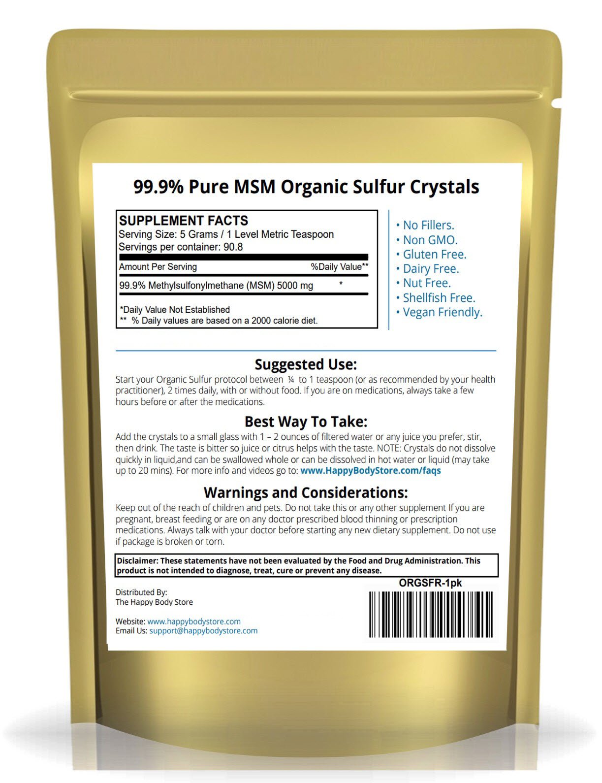 Organic Sulfur Crystals, 99 Pure MSM Crystals, Premium MSM Supplement 1 LBS Pack Buy Online