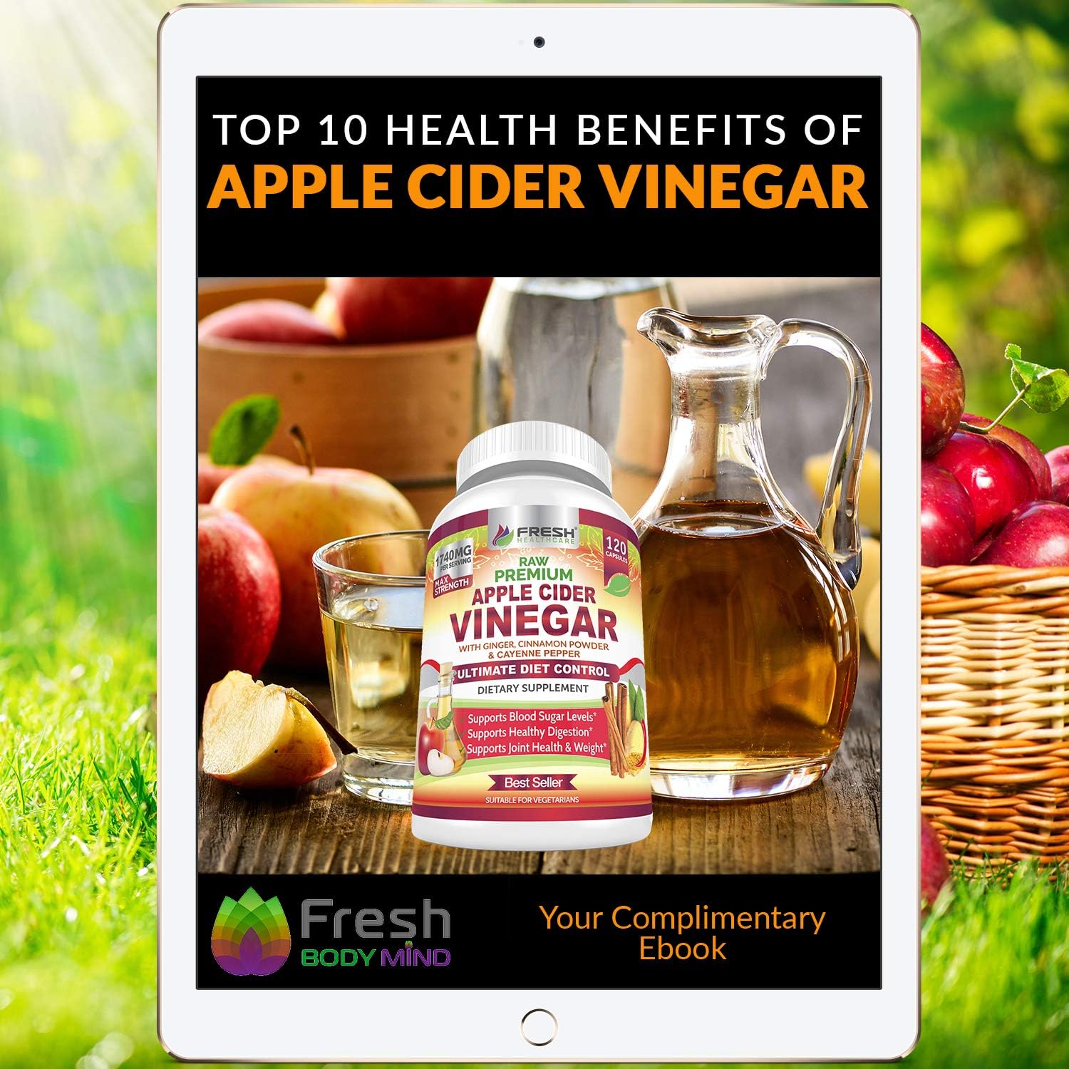 Premium Apple Cider Vinegar Pills Max 1740mg with Mother - 100% Natural & Raw with Cinnamon, Ginger & Cayenne Pepper - Ideal for Healthy Blood Sugar, Detox & Digestion-120 Vegan Capsules: Health & Personal Care
