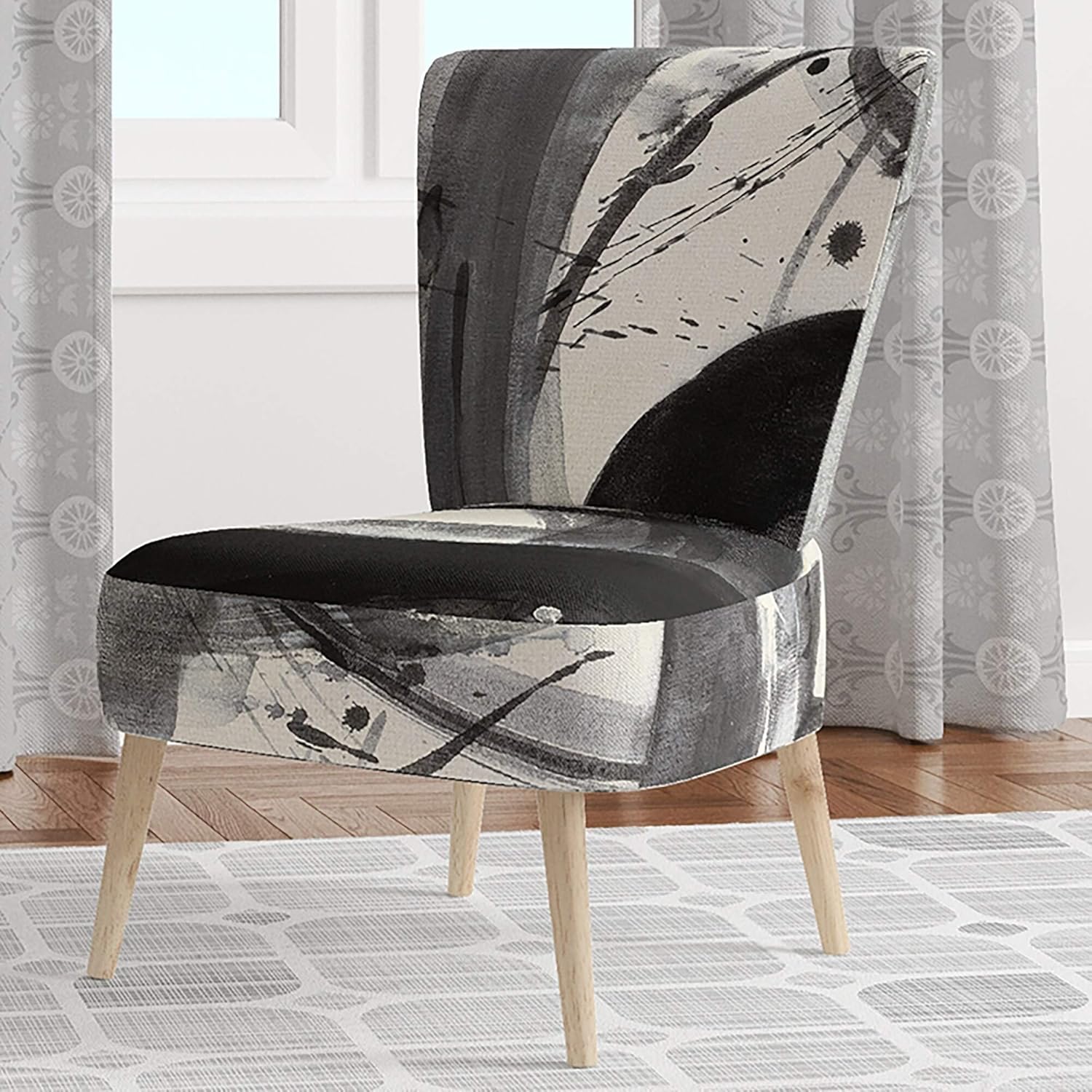 Black and White Minimalistic Painting Upholstered Modern Accent Chair Side Chairs