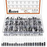 Rustark 240Pcs 24 Values 10V 16V 25V 50V Metal Electrolytic Capacitors Assorted Assortment Box Kit,Range 0.1UF-1000UF Capacit