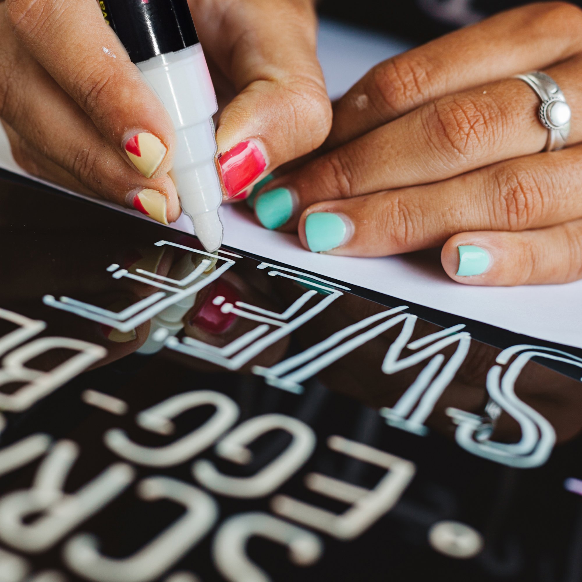 Liquid Chalk markers pens with erasable ink and 3MM reversible tips 8 pack neon colors 32 free chalkboard labels by Crafts 4 ALL