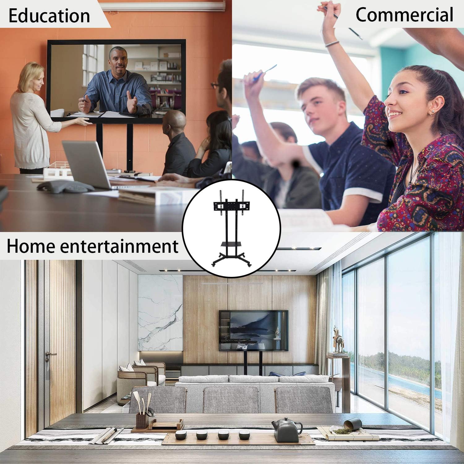 Mobile TV Stand TV Cart with Height Adjustable Shelf Rolling Casters and Flat Screen Mount for 32" to 65" LCD LED OLED Plasma Flat Panel Screens Curved TV with Max VESA Size 600x400mm : Office Products