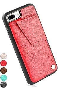 iPhone 7 Plus/iPhone 8 Plus Wallet Case, ZVEdeng iPhone 8 Plus Card Holder Case, Leather iPhone 7 Plus Case for Women, iPhone 7 Plus Card Holder Case with Credit Card Slot - Red