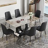 MUUOKY 63'' Dining Table Set for 6, Kitchen Table and Chairs for 6 | Faux Marble Table Top with 6 Modern Dining Chairs Suitable for Kitchen Dining Room Sets