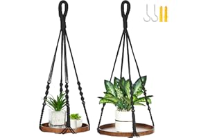 Shineloha 2 Pack Macrame Plant Hanger | Plant Hanger Indoor, Hanging Planter Shelf | Hanging Planter (Black) (1 Large + 1 Medium)