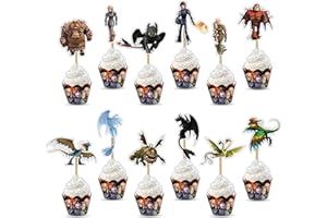 SEYAL How To Train Your Dragn Cupcake Topper Decorations – Fantasy-Themed Cake Picks Featuring Toothless, Dragns, Viking Symbols – Fun Party Supplies for Birthdays & Celebrations