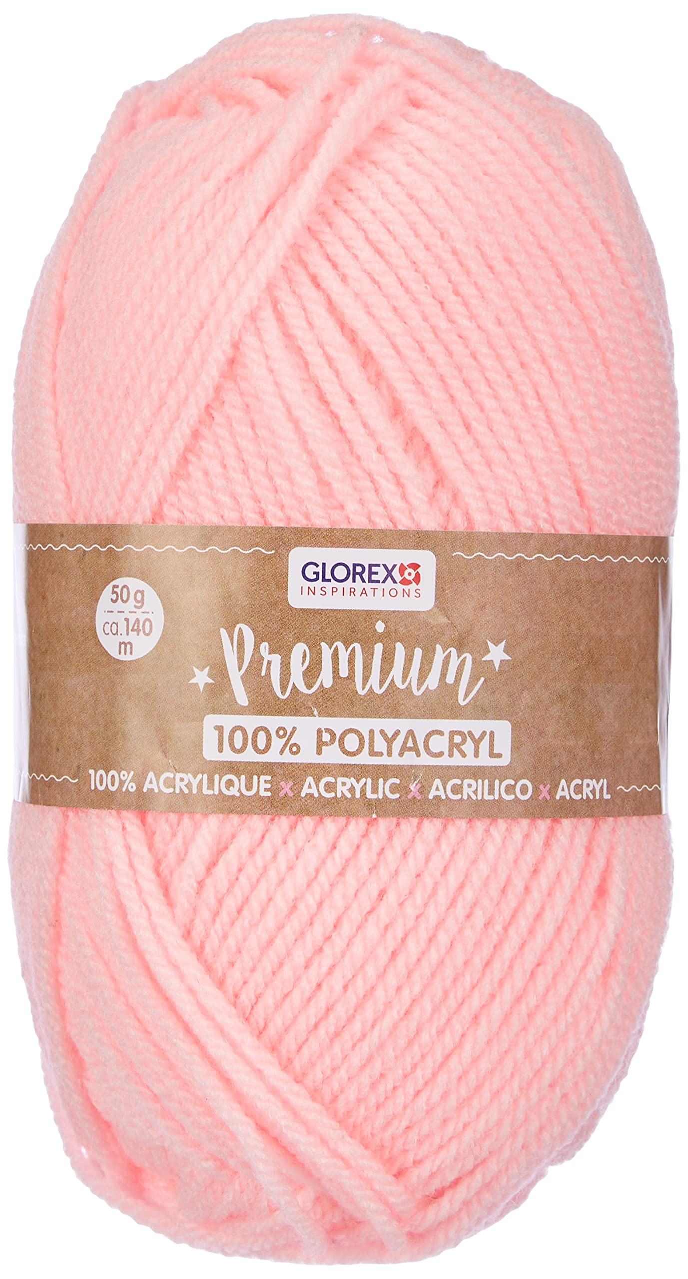 Glorex 5 1001 04 Premium Wool 100% Acrylic Easy to Use Multi-Purpose Warm Soft Non Scratch 50 g Approx. 140 m, Pink