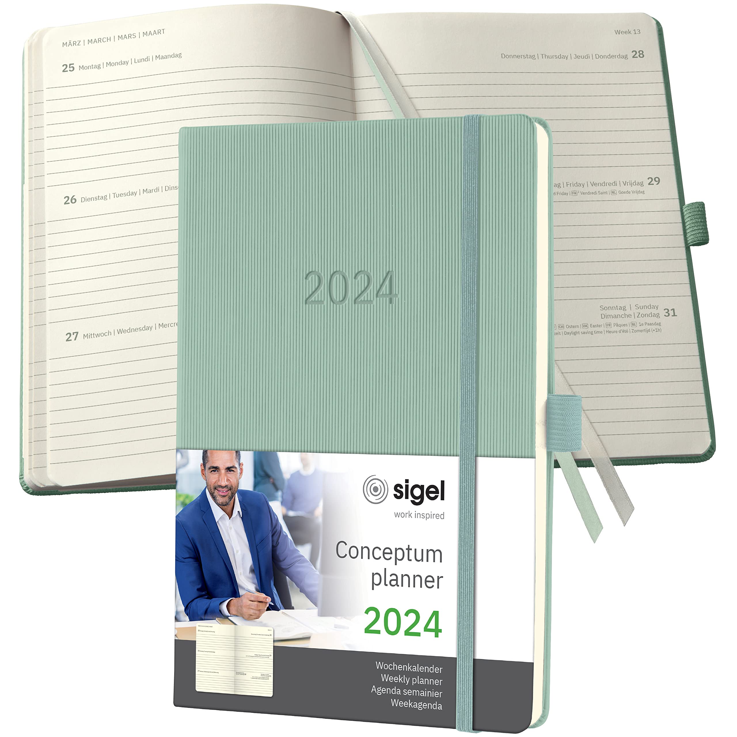 SIGEL C2472 Conceptum Weekly planner 2024, approx. A5, Green, hardcover, 2 pages equal to 1 week, 192 pages — image 1