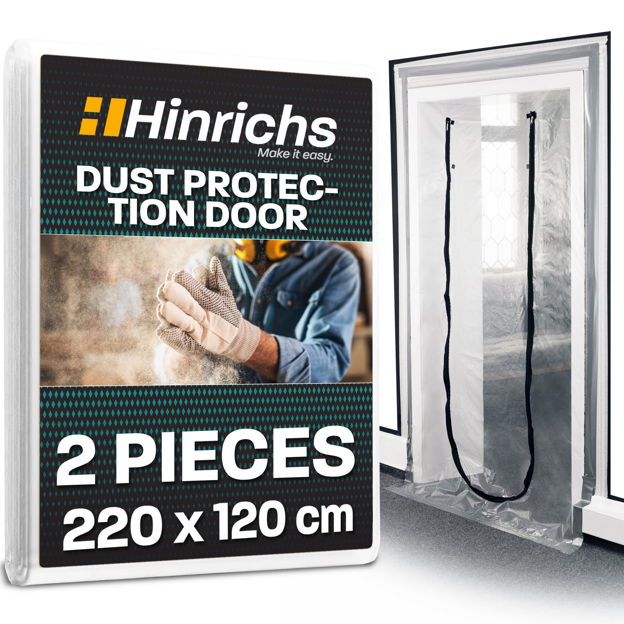 Hinrichs Dust & Door Cover with Zip - Transparent Protection for Renovations and Clean-Ups - 220x120cm Zipped Doorway Sheet