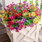 florisso Artificial Flowers for Outdoors Daisy 12 Bundles for Home Decoration, Faux Flower Fake Plants Outside Decoration with Eucalyptus UV Resistant for Planter Porch Patio Yard Garden Colorful