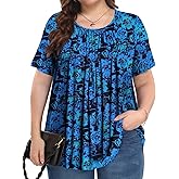 PEVRL Womens Plus Size Tops Summer Shirts Tunic Short Sleeve Crew Neck Loose Fit Blouse 1X-5X