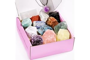 LUDESENIMUE 14Pcs Crystals and Healing Stones, Real Healing Crystals, Raw Crystals, Selenite Charging Plate, Amethyst Necklace, Rose Quartz