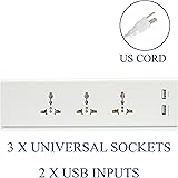 Ceptics Travel 3 Outlet Universal Power Strip Socket Dual World Wile Voltage - 100V- 250V and Surge Protector - Light Weight- USA Plug