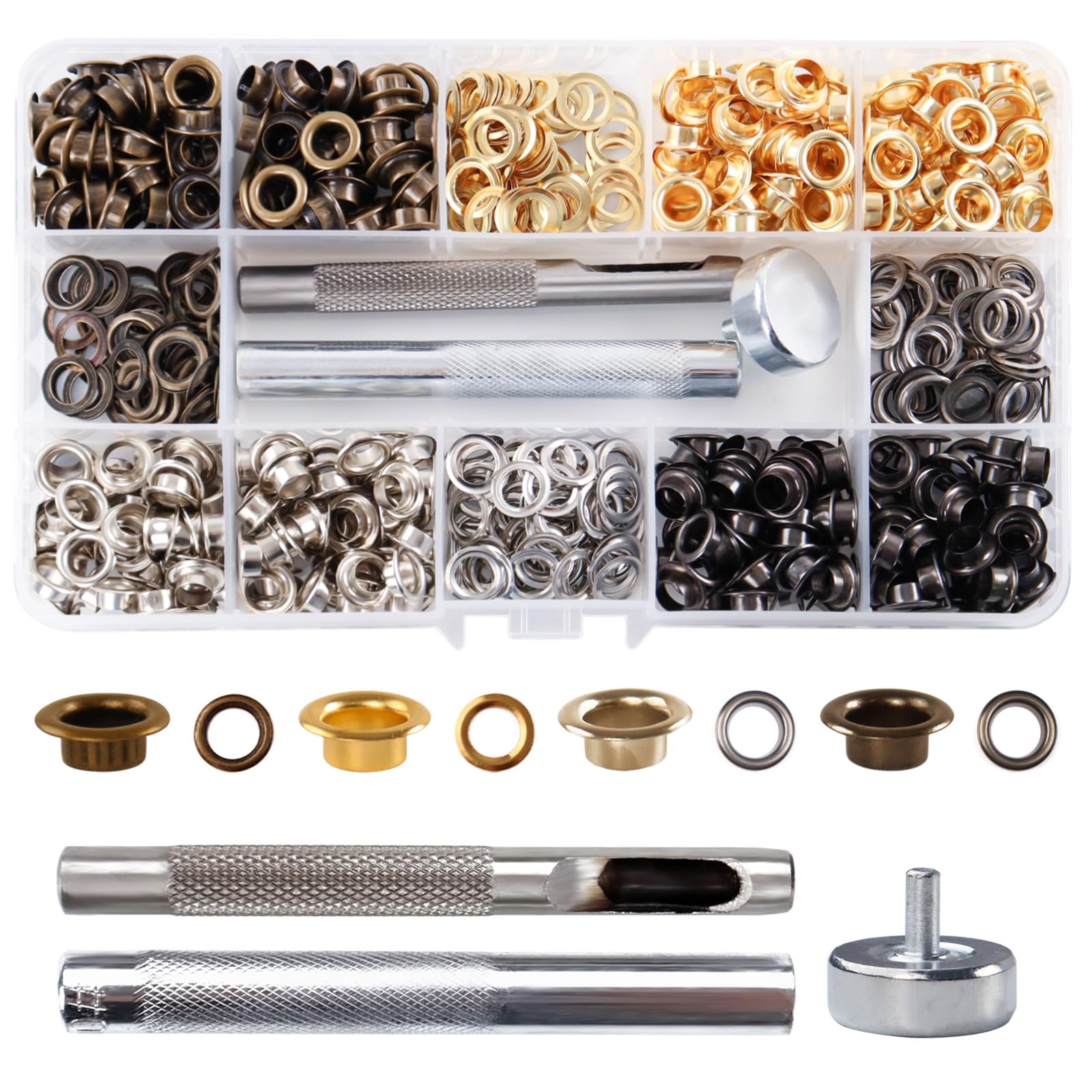 Eyelet Punch Kit 6mm - 400 Sets Eyelets and Punch Set Metal Eyelet Punch Perforation with Washers Install Tool for DIY Shoes Jackets Coats Trench Coats Denim Fabrics and Leather - Multicolor