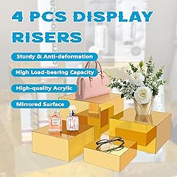 Gold Acrylic Mirrored Risers Display Stands, 4Pcs