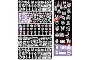 DANNEASY 6-Piece Nail Stamp Kit - Holiday Style Nail Stencils with Stamper, Scraper, Storage Bag