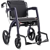 Rollz Motion 2.1 Dark Purple - 2 in 1 Rollator Walker Wheelchair Combo - Foldable Transport Chair - Rollator Wheelchair Combo - Modern Design