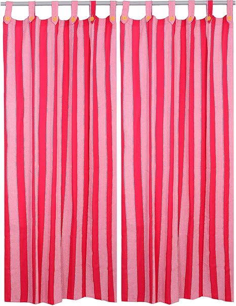 Buy Alemah 100 Cotton Stripe Tab Top Loop Curtains For Window