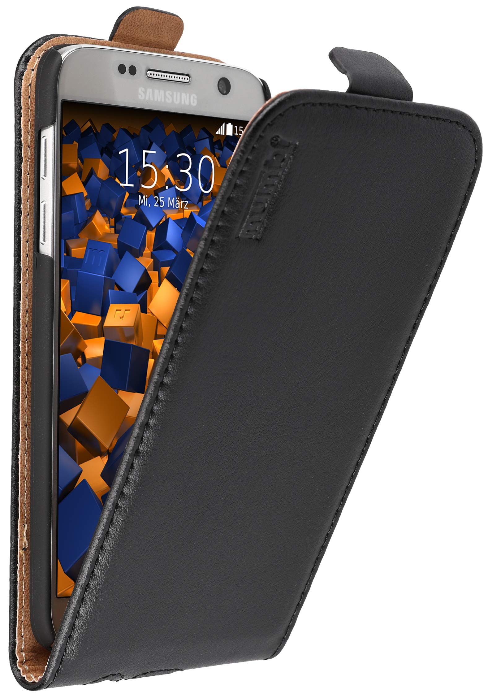 mumbi Genuine leather flip case compatible with Samsung Galaxy S7 case leather case wallet, black