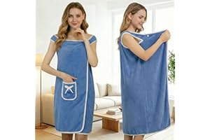 Bath Towel with Pocket and, Soft Quick-Dry Bow Design Bathrobe Towel for Beach, Bath, and Swimming Pool, Blue-Gray