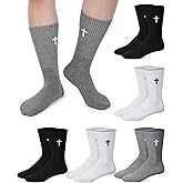 Shihanee 6 Pairs Cross Socks for Men Ribbed Knitted Christian Crew Socks Faith Religious Gifts for Friends Co Workers