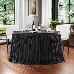 60 Inch Black Round Tulle Tablecloth with Skirt