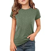 ZDC Girls Short Sleeve T Shirts Kids Summer Basic Tee Crewneck Cute Tops 5-14 Years