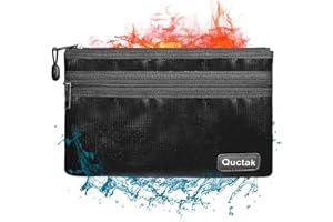 Fireproof Money Bag Two Pockets Two Zippers,Quctak Fireproof Safe Bag 10.6"x6.7" Waterproof and Fireproof Cash Bag Money Safe Pouch Storage for A5 Bank Deposit,Passport,Jewelry (1 Layer Protection)