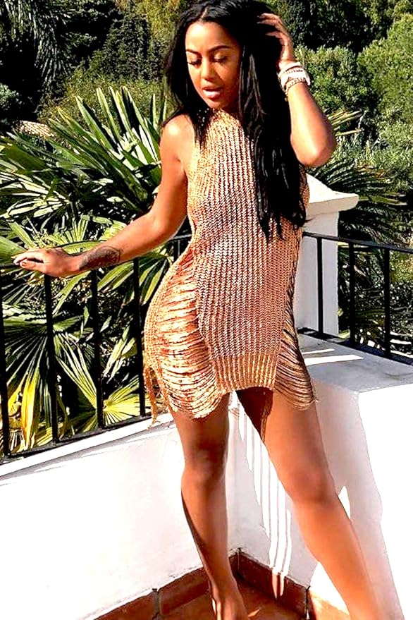 gold distressed knitted dress