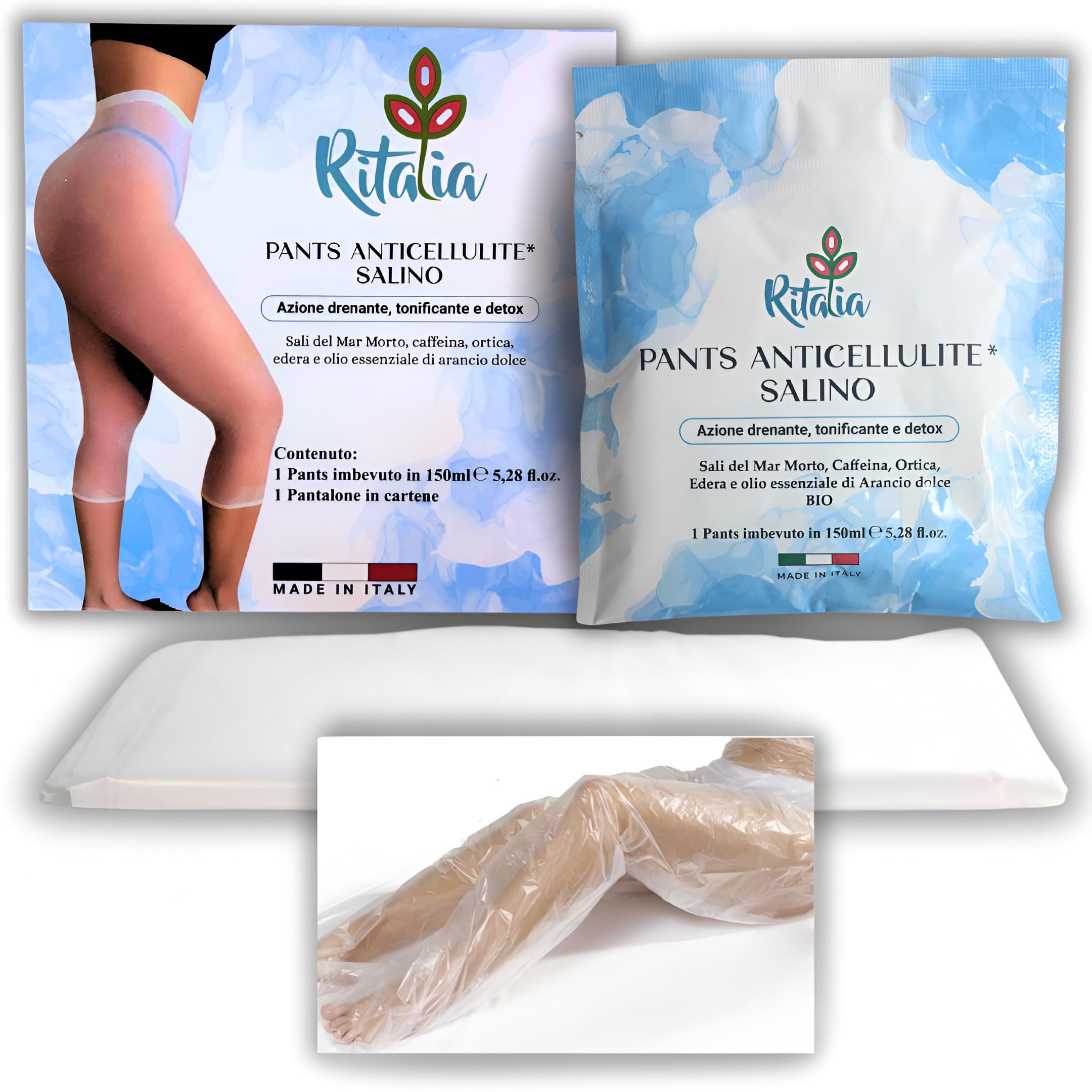 Ritalia Draining Wrap Pants with Dead Sea Salt – 100% Vegan Active Ingredients – Reusable Leggings for Legs & Buttocks – Unisex – Made in Italy – 1 Count