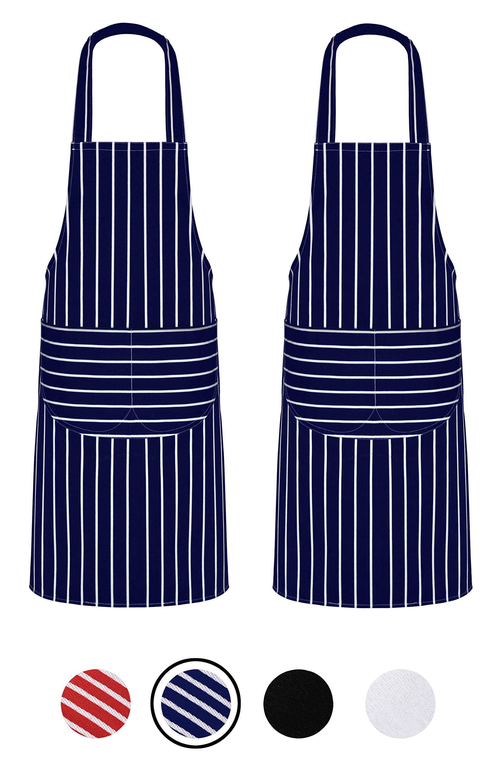 Quick Cleaning Supplies Pack of 2 Unisex Bib Aprons – 100% Combed Cotton - Professional Heavy Duty Grade – Thick Fabric Construction – Two Large Front Pockets’- Fade Resistant (Navy)