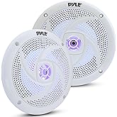 Pyle Low-Profile Waterproof Marine Speakers - 240W 6.5 Inch 2 Way 1 Pair Slim Style Waterproof Weather Resistant Outdoor Audio Stereo Sound System w/ Blue Illuminating LED Lights - Pyle (White)