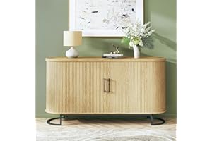 HUAHUU Sideboard Buffet Cabinet with Storage, 54.3" Fluted Tambour, Adjustable Shelves, Mid Century Modern Console for Living Room Kitchen
