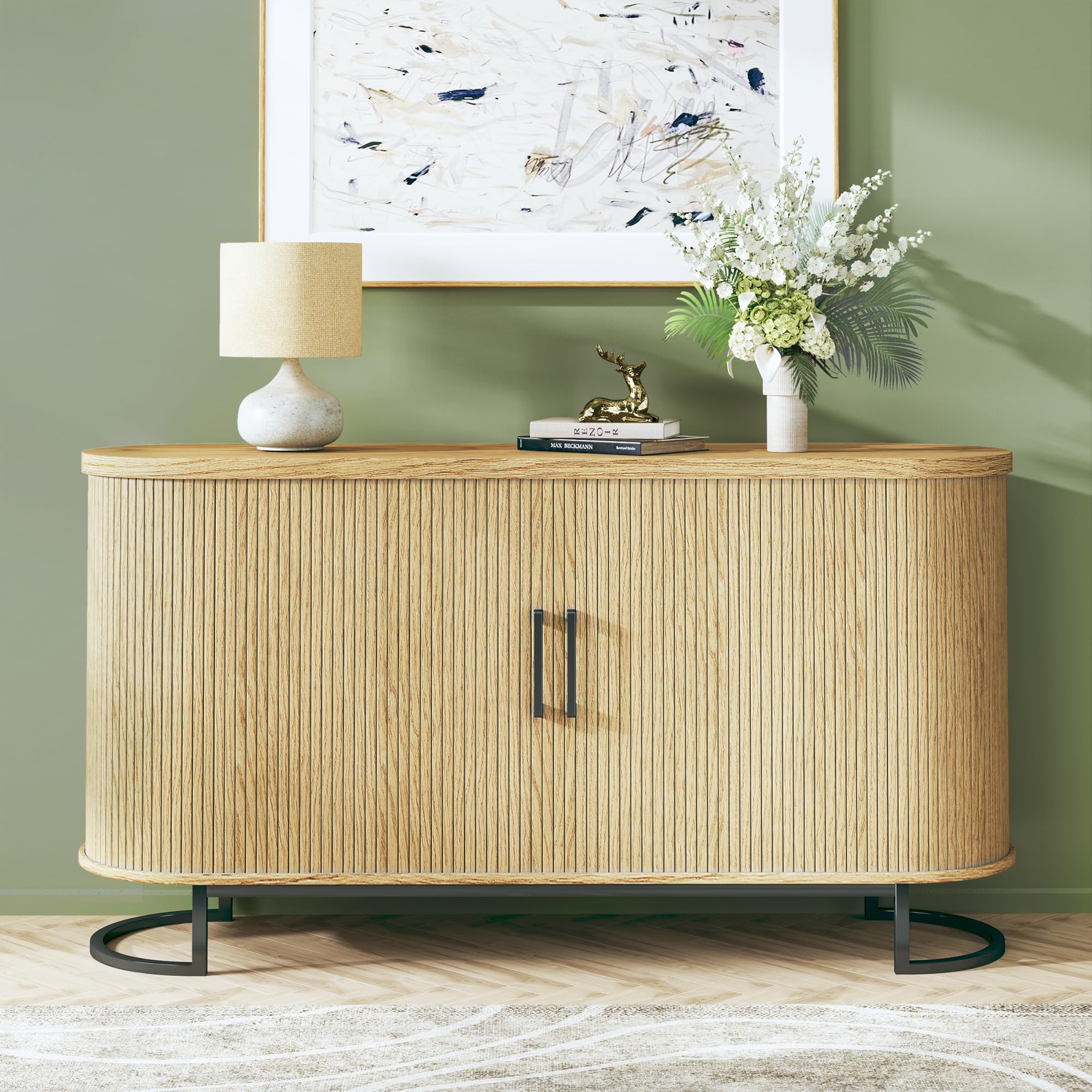 Photo 1 of ***MINOR DAMAGE// SEE PHOTOS***
HUAHUU Sideboard Buffet Cabinet with Storage, 54.3" Fluted Tambour, Adjustable Shelves, Mid Century Modern Console for Living Room Kitchen