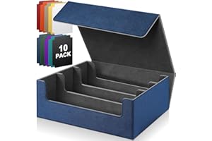KKU 1800+ Card Storage Box for Trading Cards, PU Leather Card Deck Case, Magnetic Closure Collectible Card Protectors Fit for Magic Game Cards (Deep Blue&Black)
