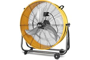 Simple Deluxe 24 Inch Drum Fan 3 Speed Air Circulation for Warehouse, Greenhouse, Workshop, Patio, Factory and Basement-High Velocity, Yellow