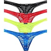 iKingsky Men's Sexy Transprant Thong Underwear Low Rise See Through Stretch Panties