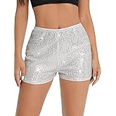 UOIGHF Women's Sequins Sparkly Straight Leg Glitter Party Shorts Hot Pants Black