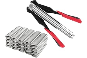 KING PIECES Hog Ring Pliers Kit Fencing Manual Plier Staple Gun With 2500pcs C7 Hog Rings C-type Clip Fastening Clamp Installation Equipment Tool for Animal Wire Fence Birdcage Mattresses Car Cushions