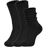 AugRing Women's Slouch Crew Socks Retro Solid Scrunch Boot Chunky Ribbed Cozy Cotton Calf Socks 3 Pack Size 5-11